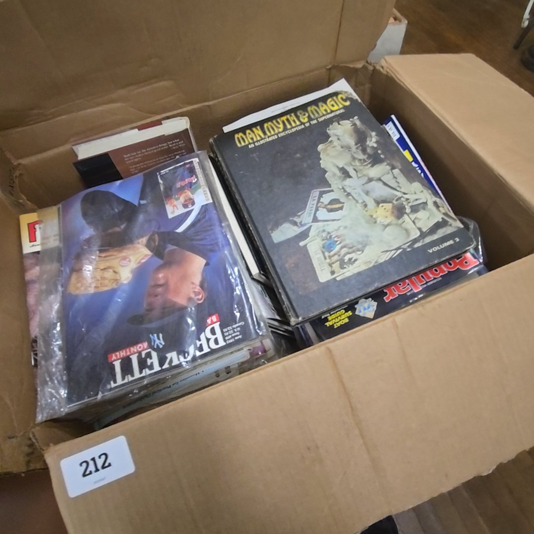 box lot with magazines and ephemera including Popular Mechanics Smithsonian baseball and more