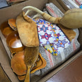 Lot 113 - Box Lot with Moccasins Maraca Dresser Sets and Textile