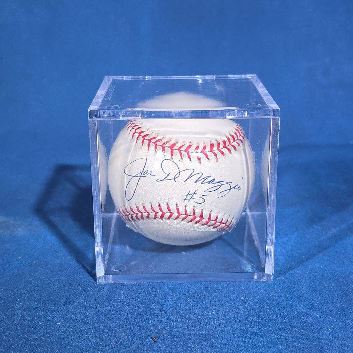 Vintage Joe DiMaggio #5 Signed Rawlings Official American League Baseball in Acrylic Display Cube