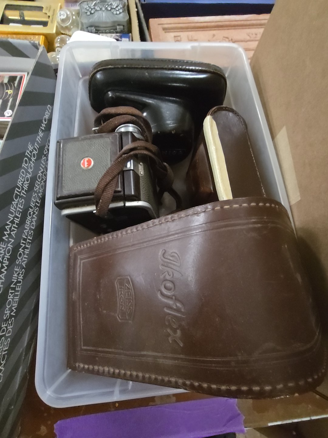 box lot of vintage and antique cameras