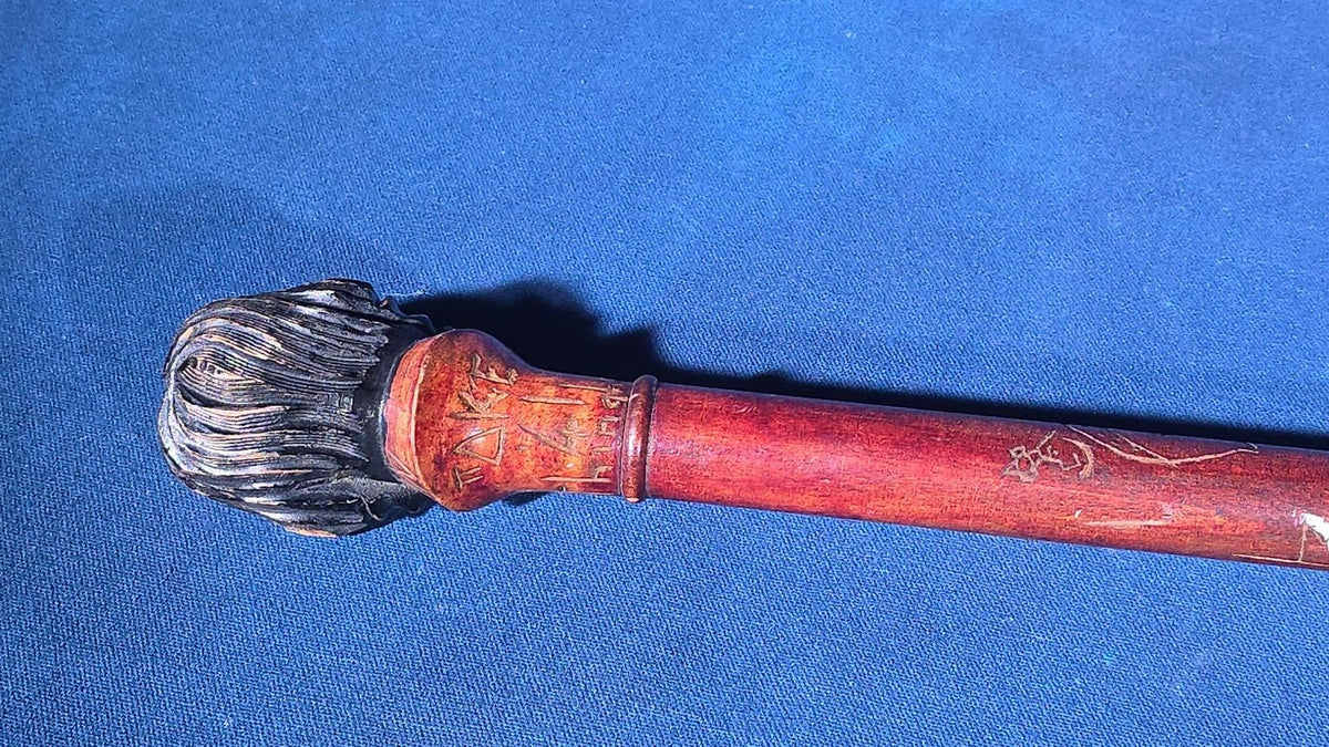 Antique Hand-Carved Fraternal Walking Stick with Carved Figural Native American Bust Handle, Named to R. Frothingham