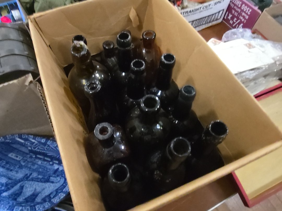 box lot of Amber bottles