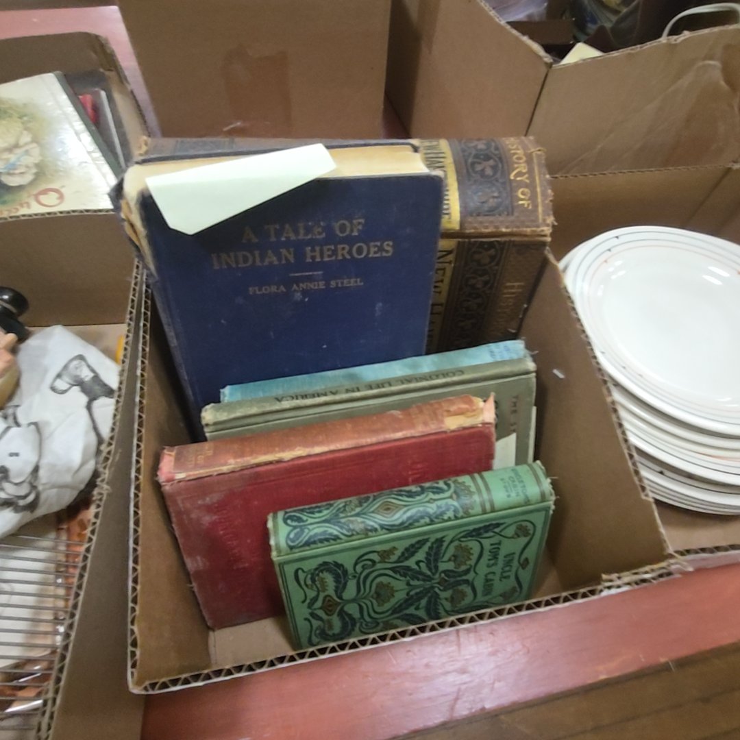 box lot with modern and antique books including history of New Hampshire