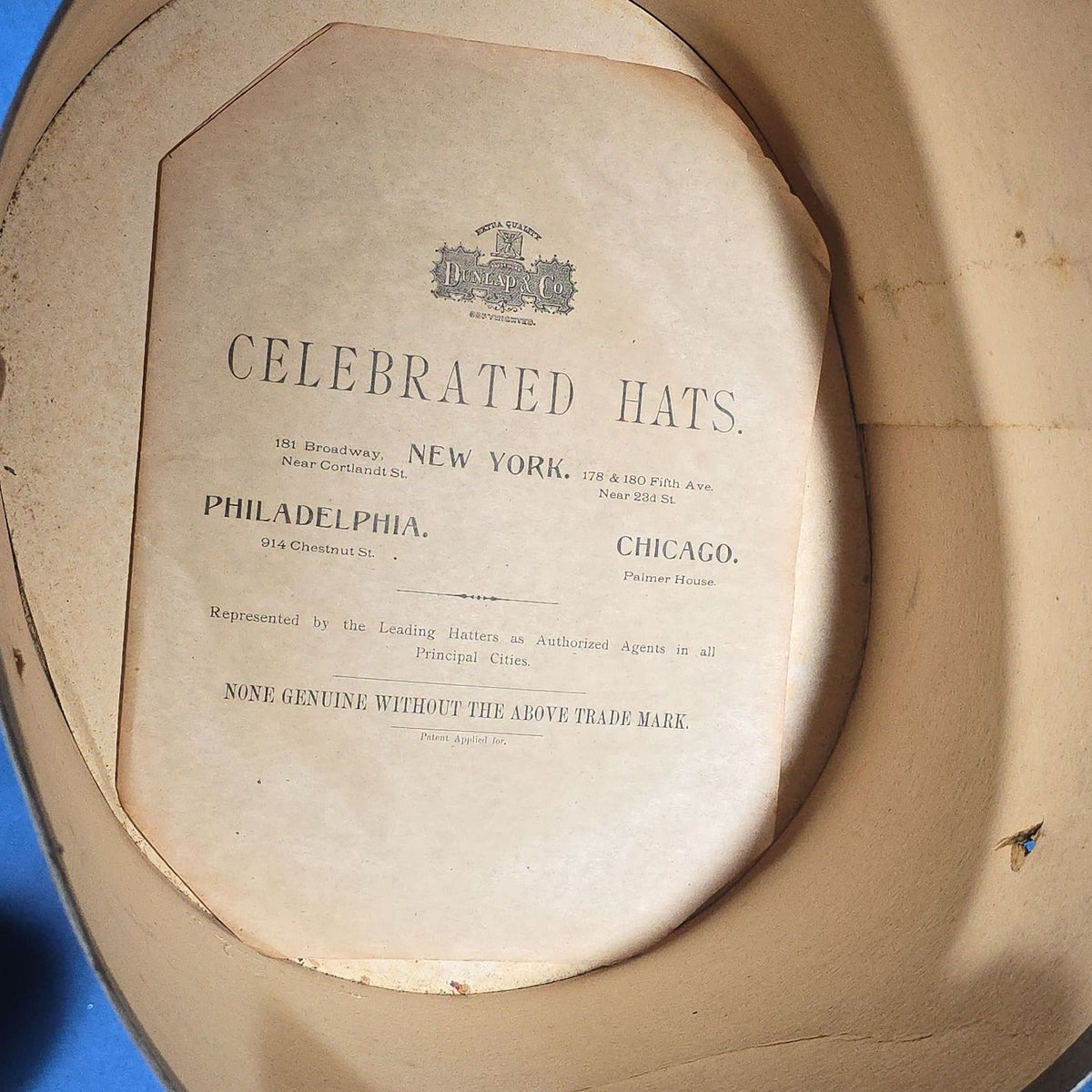 Antique Beaver Skin Top Hat, Retailed by Jacob Reed's Sons, Philadelphia, Pennsylvania, in Dunlap & Co. Hatters Hat Box