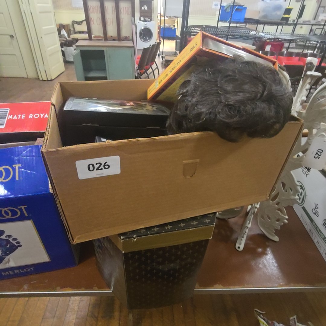 lot with wigs Chinese box and more including hat box