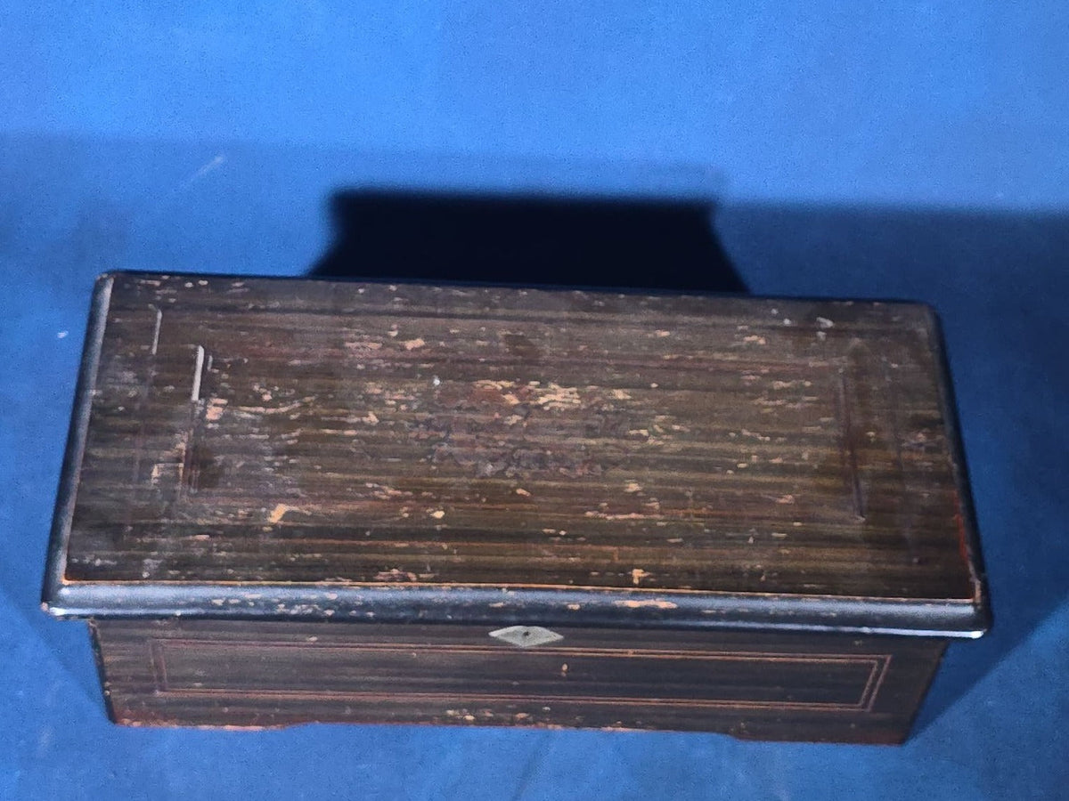 Antique Swiss Cylinder Music Box in Inlaid Wood Case