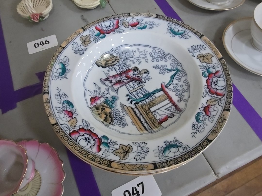grouping of five antique china pattern plates