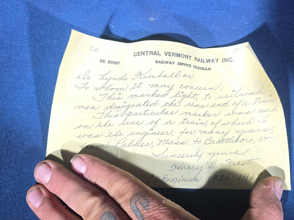 Antique Adlake Non-Sweating Four-Lens Railroad Marker Lamp with Central Vermont Railway Provenance Letter from Engineer Harry E. Frost, Palmer, Massachusetts to Brattleboro, Vermont Route, 1926-1969