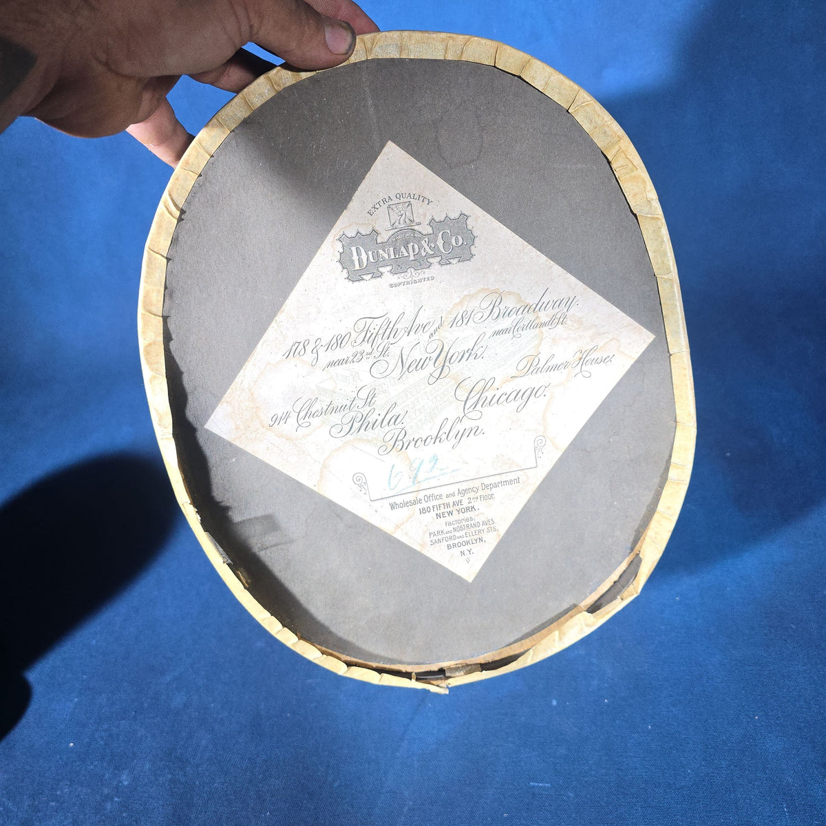 Antique Beaver Skin Top Hat, Retailed by Jacob Reed's Sons, Philadelphia, Pennsylvania, in Dunlap & Co. Hatters Hat Box