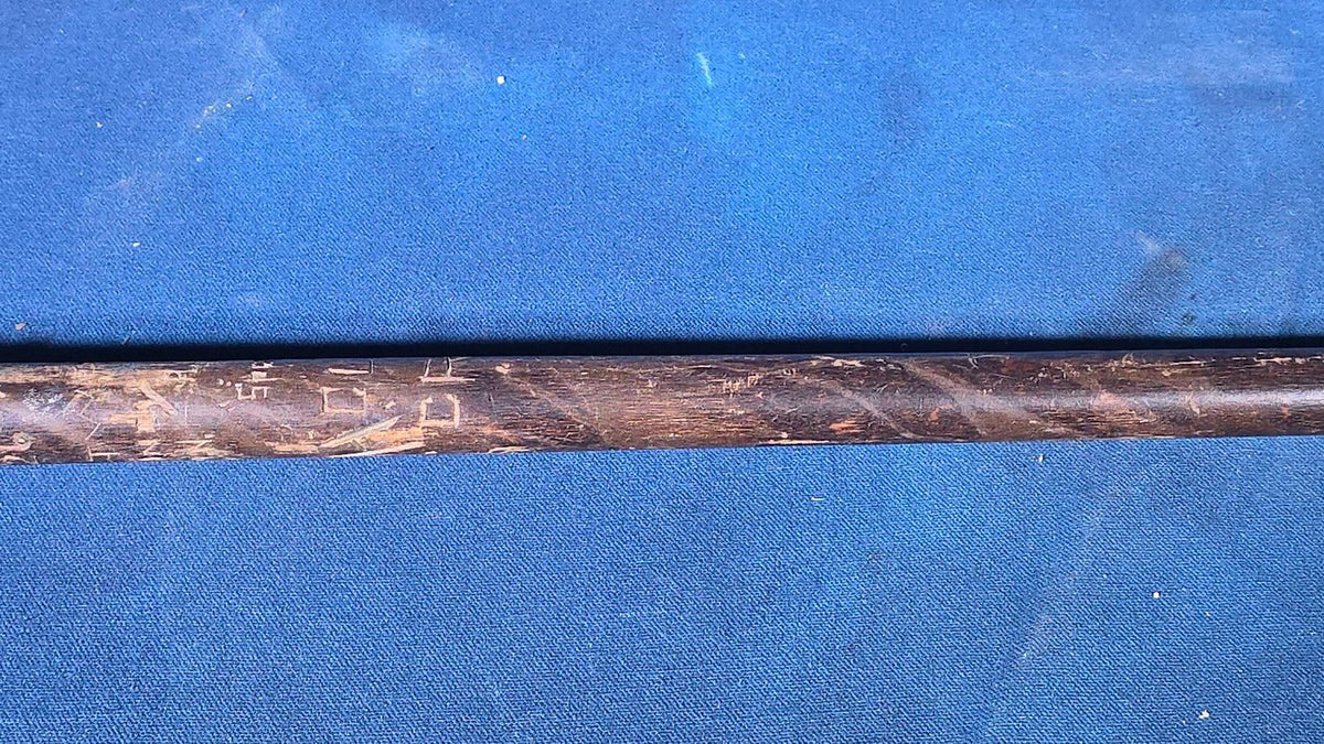 Antique Hand-Carved Walking Stick with Old Man of the Mountain Handle, Brass Collar, Named to Jack Dyer, Carved Signatures and Inscriptions, Dated 1925