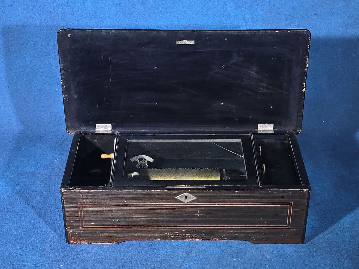 Antique Swiss Cylinder Music Box in Inlaid Wood Case