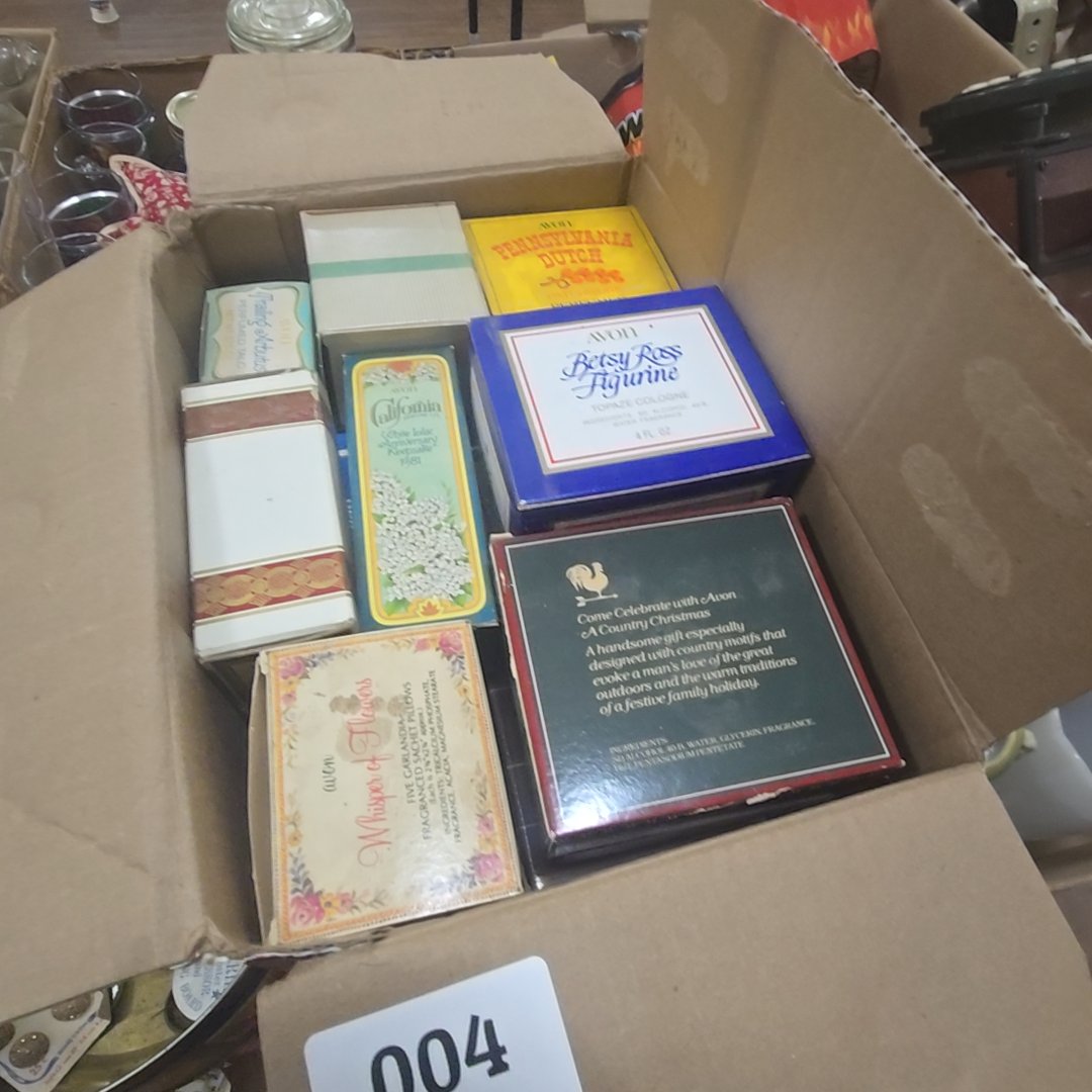 box lot of Avon bottles