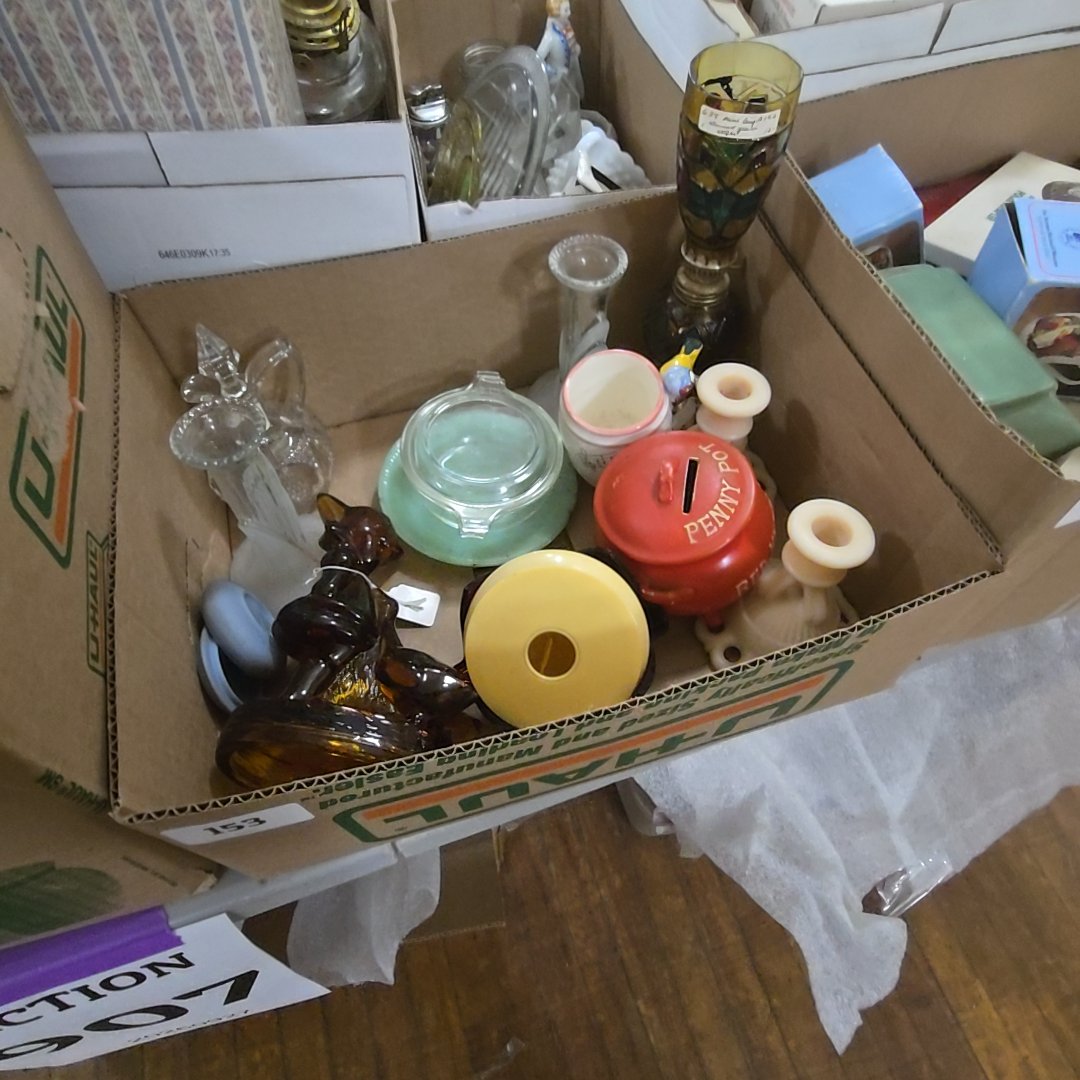 box lot of glassware's, candlesticks, and more