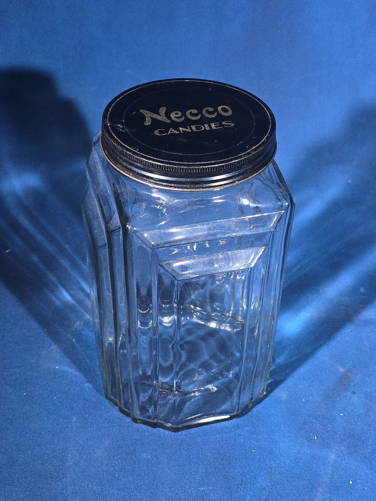Vintage Necco Candies Glass Counter Jar with Metal Lid