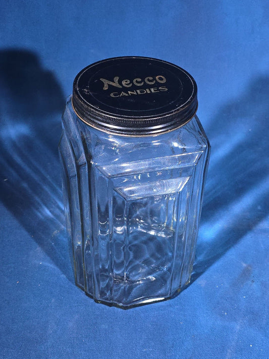 Vintage Necco Candies Glass Counter Jar with Metal Lid