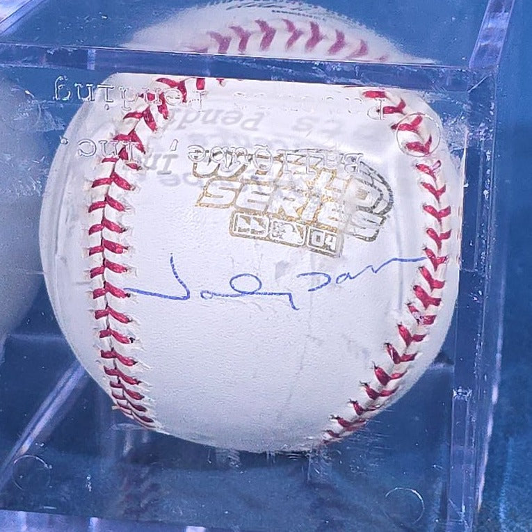 Vintage Johnny Damon Signed 2004 World Series Rawlings Baseball with M.L.B. Authentication Hologram MR580661 in Display Cube
