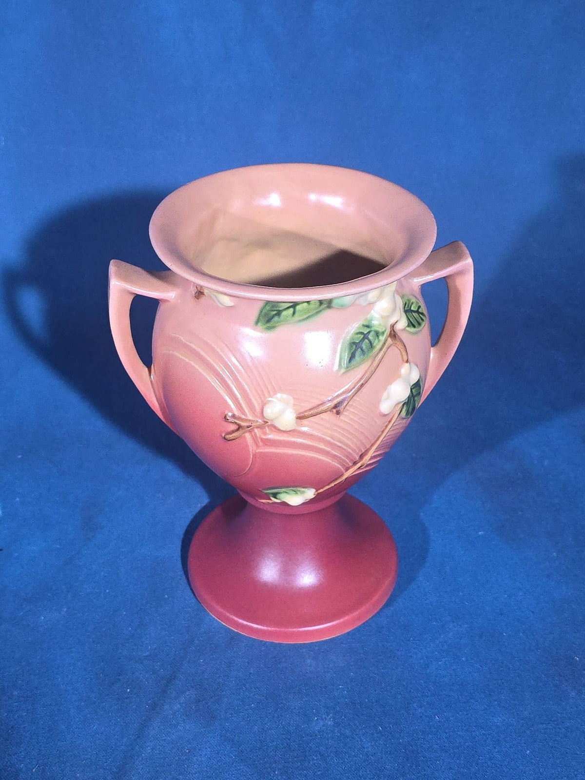 Pair of Vintage Roseville Pottery Pieces including Snowberry Pattern Pedestal Vase 1UR-8 in Pink and Iris Pattern Console Bowl 360-6 in Brown, Note Chips to Both Pieces
