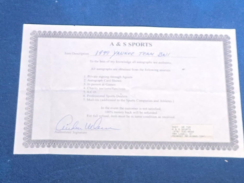 Vintage 1999 New York Yankees Team-Signed Rawlings Official American League Baseball with A & S Sports Certificate of Authenticity