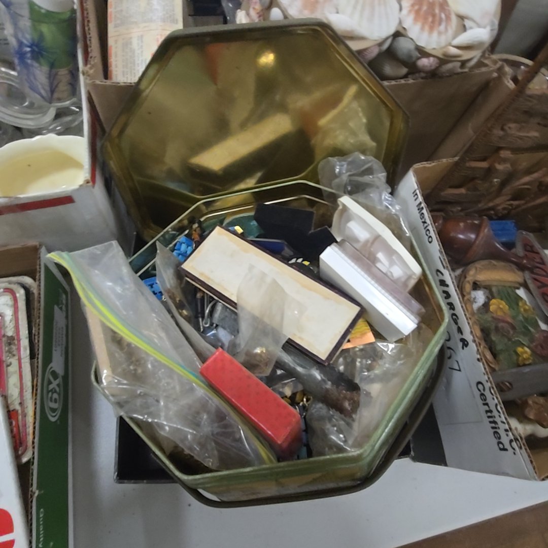 box lot of Smalls with tin and miscellaneous jewelry