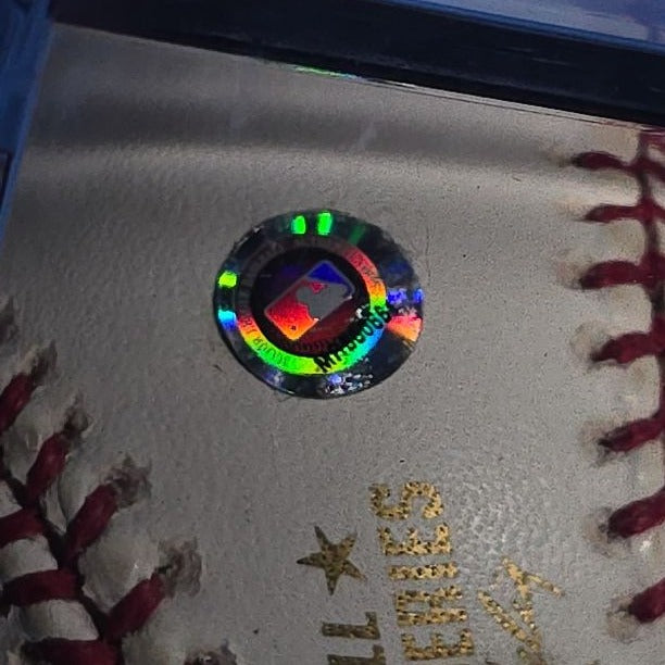 Vintage Johnny Damon Signed 2004 World Series Rawlings Baseball with M.L.B. Authentication Hologram MR580661 in Display Cube
