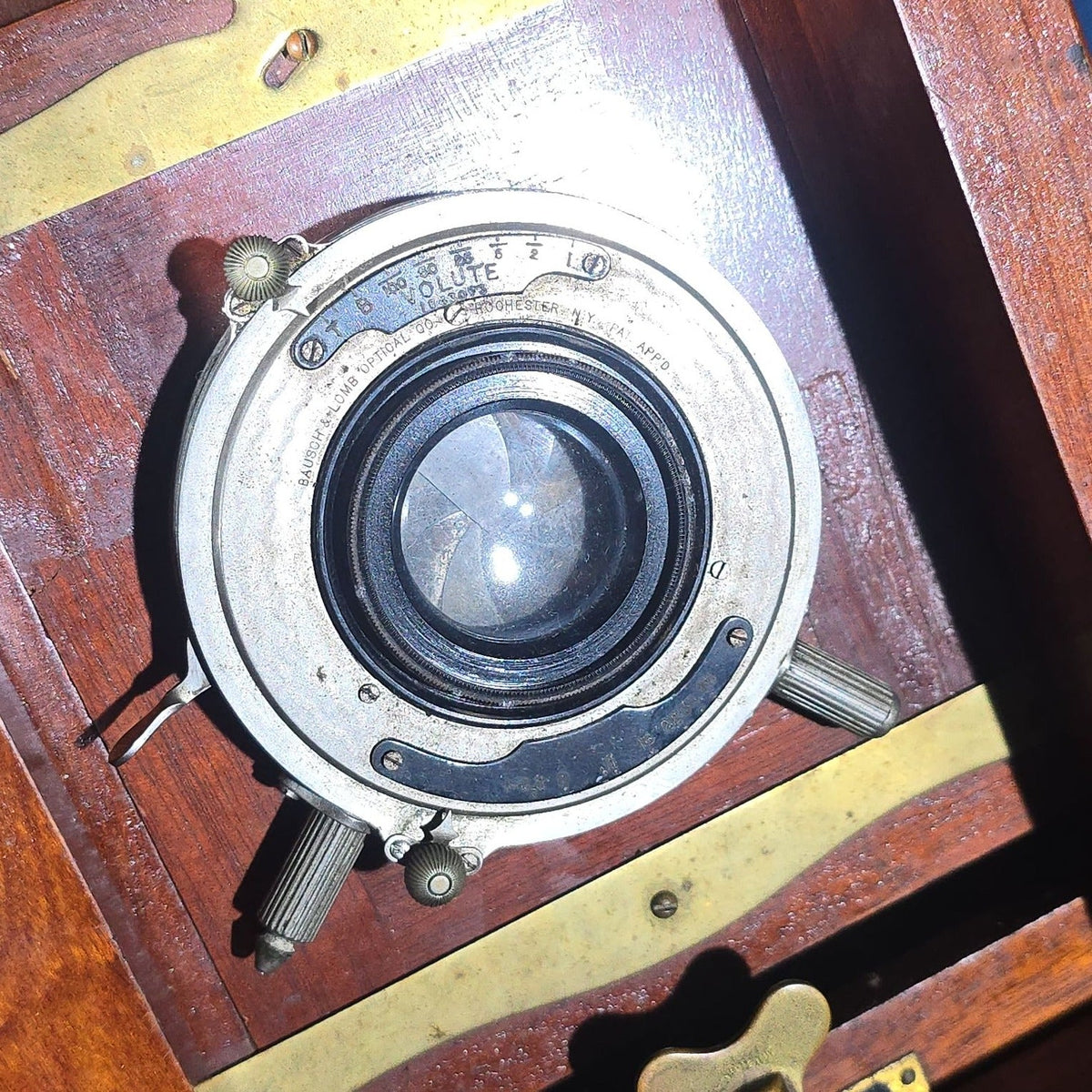Antique Eastman View No. 2 Large Format Folding Camera with Bausch & Lomb Volute Shutter, Manufactured by Eastman Kodak Co., Rochester, New York