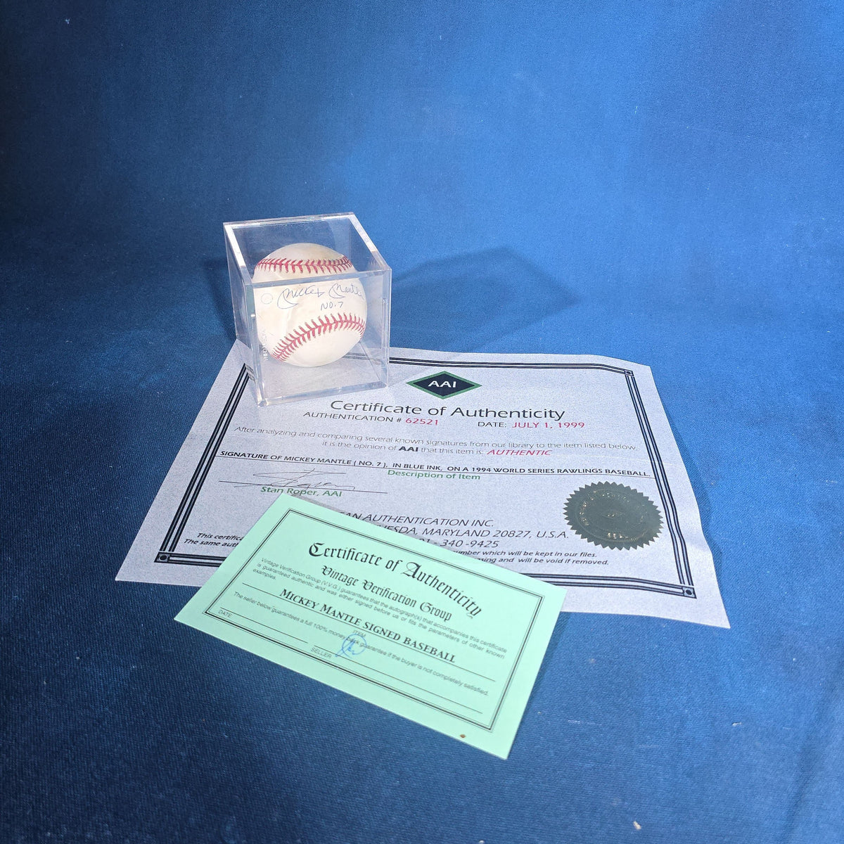Vintage Mickey Mantle "No. 7" Signed 1994 World Series Rawlings Baseball with Two Certificates of Authenticity