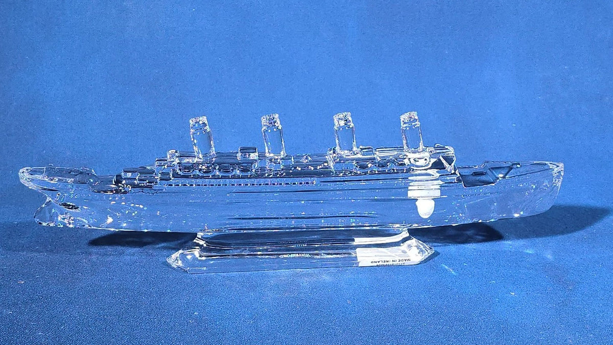 Trio of Vintage Waterford Crystal Lead Crystal Steamship Figures, Made in Ireland, with Original Boxes
