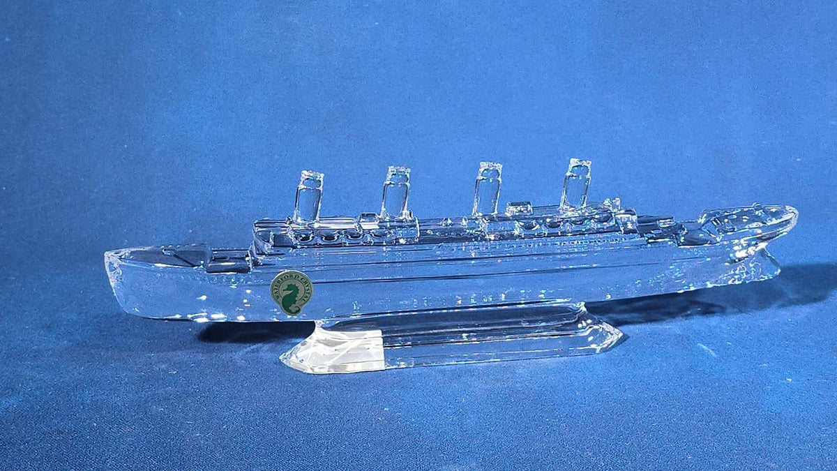 Trio of Vintage Waterford Crystal Lead Crystal Steamship Figures, Made in Ireland, with Original Boxes