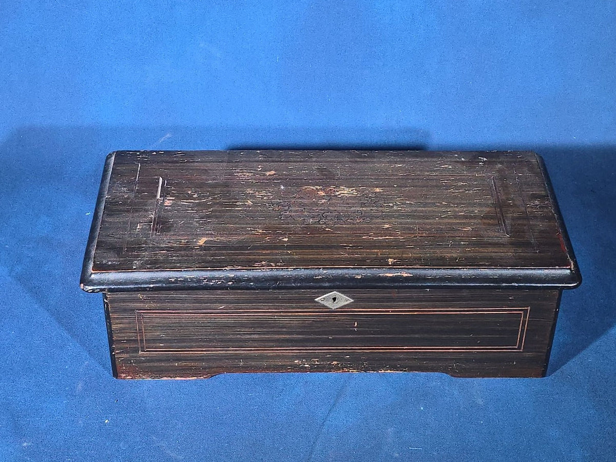 Antique Swiss Cylinder Music Box in Inlaid Wood Case