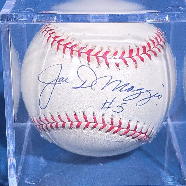 Vintage Joe DiMaggio #5 Signed Rawlings Official American League Baseball in Acrylic Display Cube