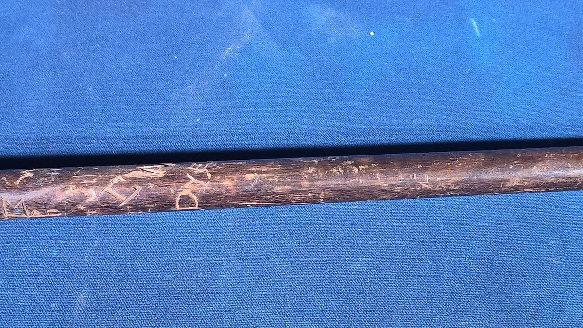 Antique Hand-Carved Walking Stick with Old Man of the Mountain Handle, Brass Collar, Named to Jack Dyer, Carved Signatures and Inscriptions, Dated 1925