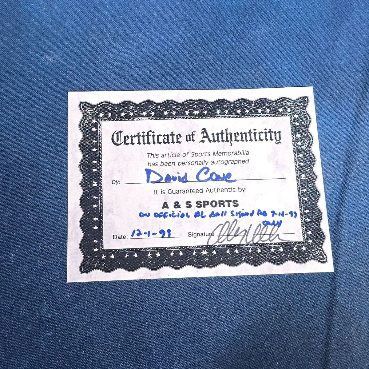 Vintage David Cone Signed Official American League Baseball Inscribed "P.G. 7-18-99" with Certificate of Authenticity