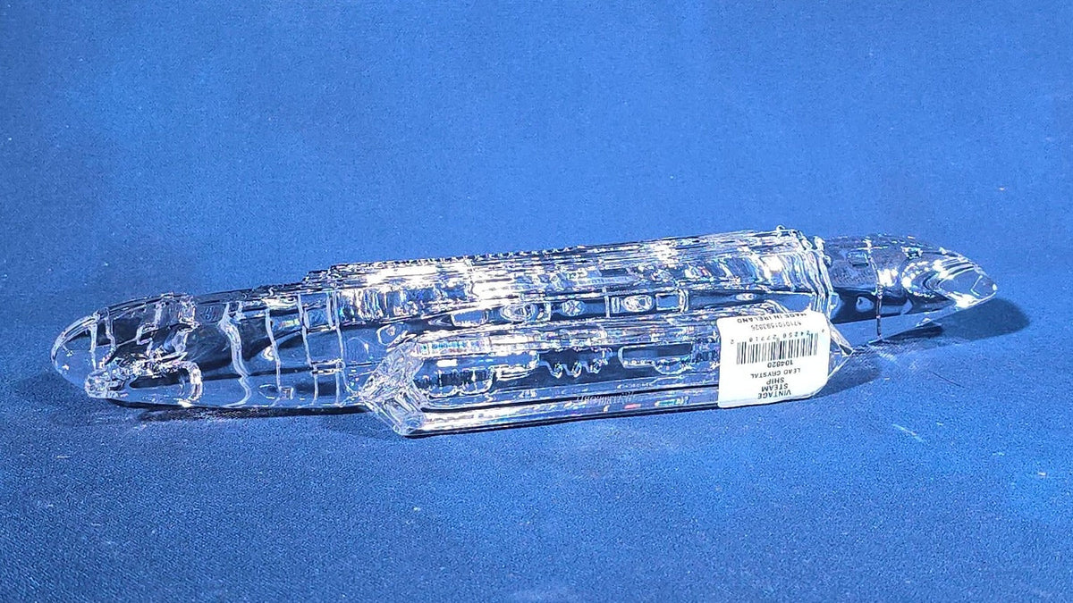 Trio of Vintage Waterford Crystal Lead Crystal Steamship Figures, Made in Ireland, with Original Boxes