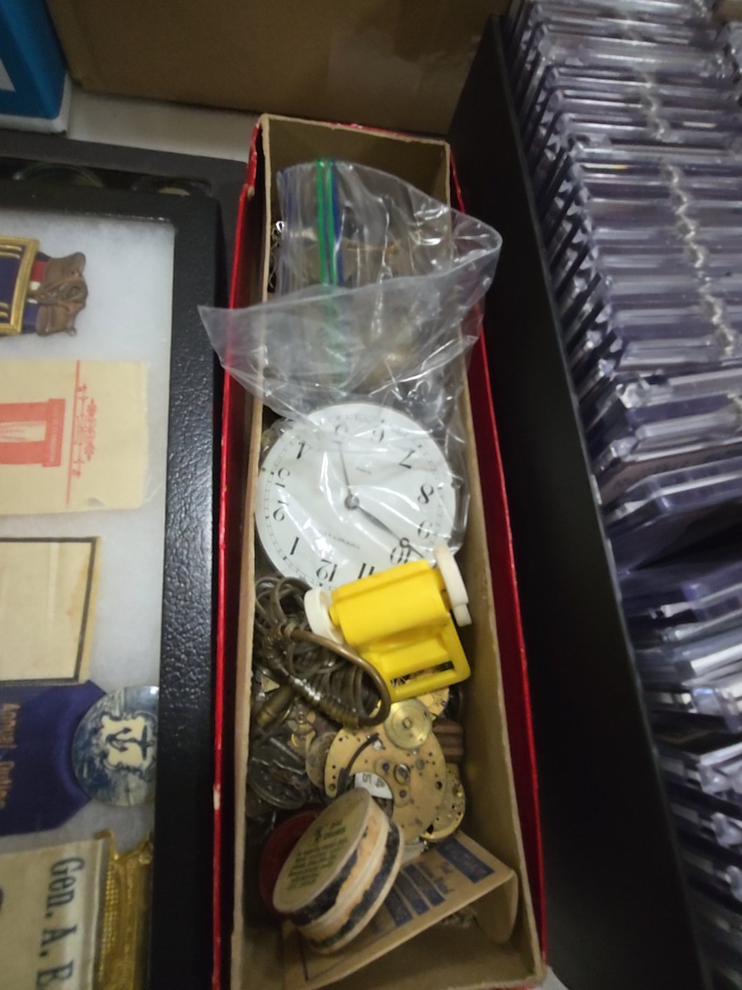 box lot of watch and clock parts