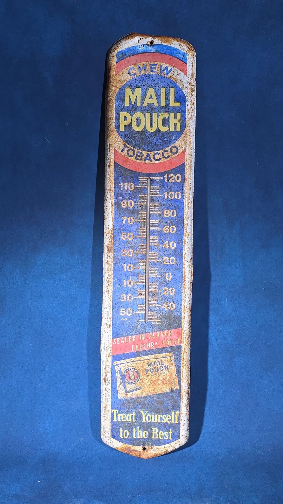Vintage Mail Pouch Chewing Tobacco Advertising Tin Thermometer