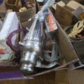 Lot 185 - Box Lot with Art Deco Picture, Cast Iron Tub Feet, and More