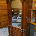 Lot 018 - Antique Eastlake Walnut Mirrored Door Cabinet with Interior Drawers and Knapp Joinery, 37-1/4" L x 20-5/8" W x 69-5/8" H