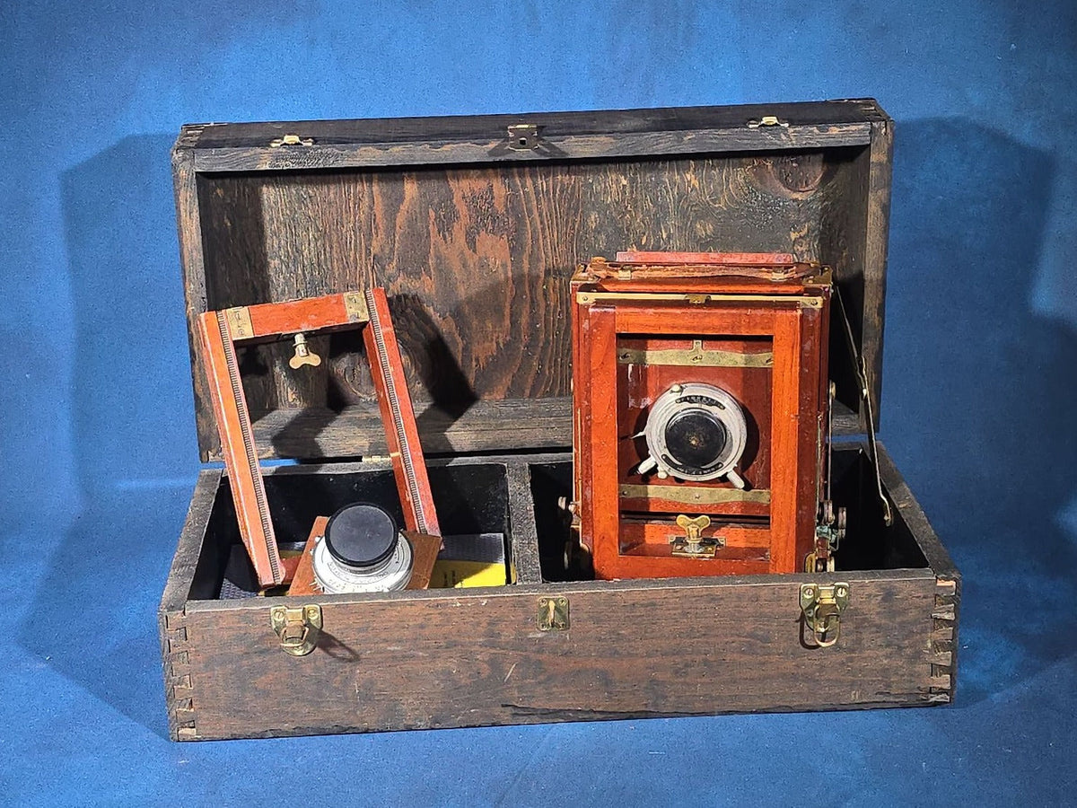 Antique Eastman View No. 2 Large Format Folding Camera with Bausch & Lomb Volute Shutter, Manufactured by Eastman Kodak Co., Rochester, New York