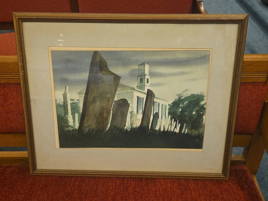 Vintage "Hadlyme Churchyard" Watercolor Painting on Paper by Bill Steeves, Hadlyme, Connecticut
