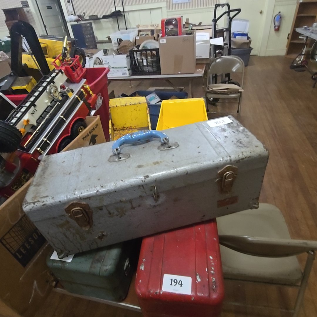 silver tackle box with contents