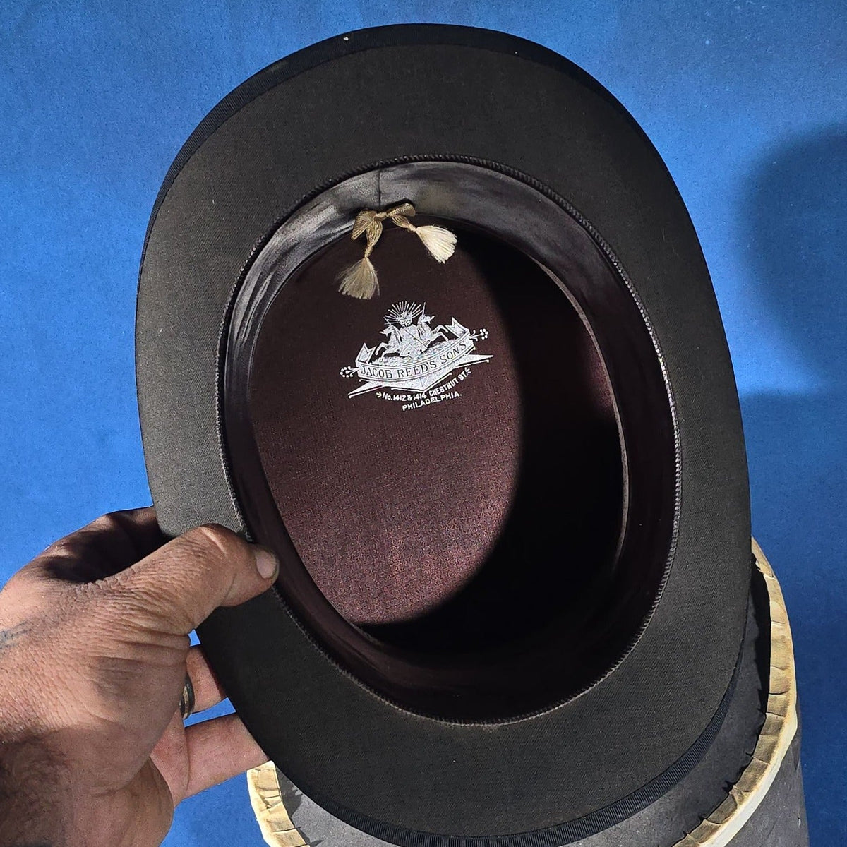 Antique Beaver Skin Top Hat, Retailed by Jacob Reed's Sons, Philadelphia, Pennsylvania, in Dunlap & Co. Hatters Hat Box