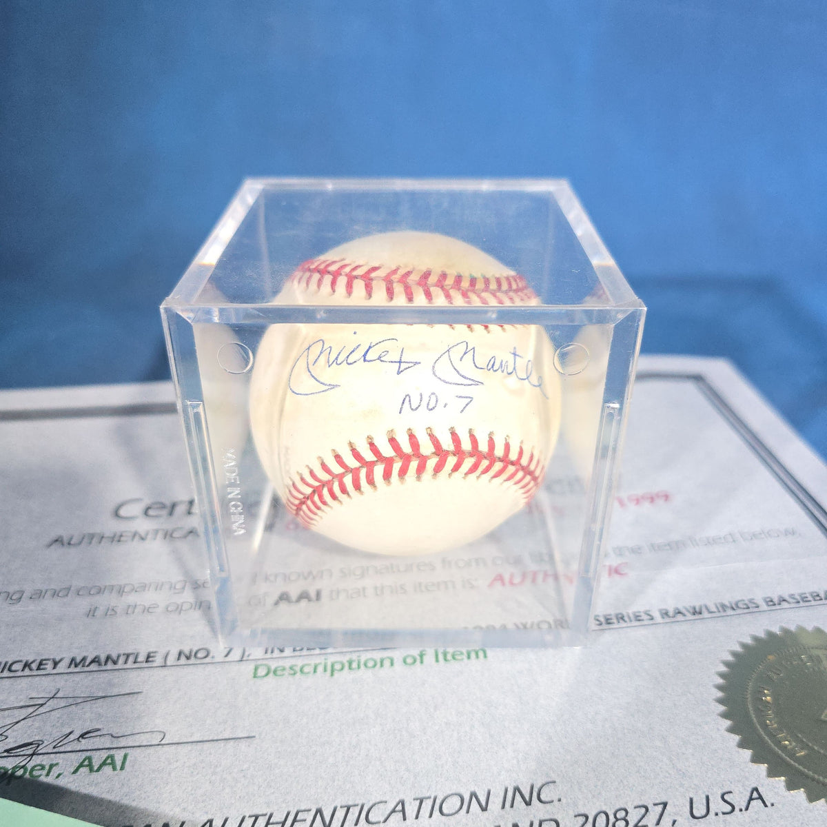 Vintage Mickey Mantle "No. 7" Signed 1994 World Series Rawlings Baseball with Two Certificates of Authenticity