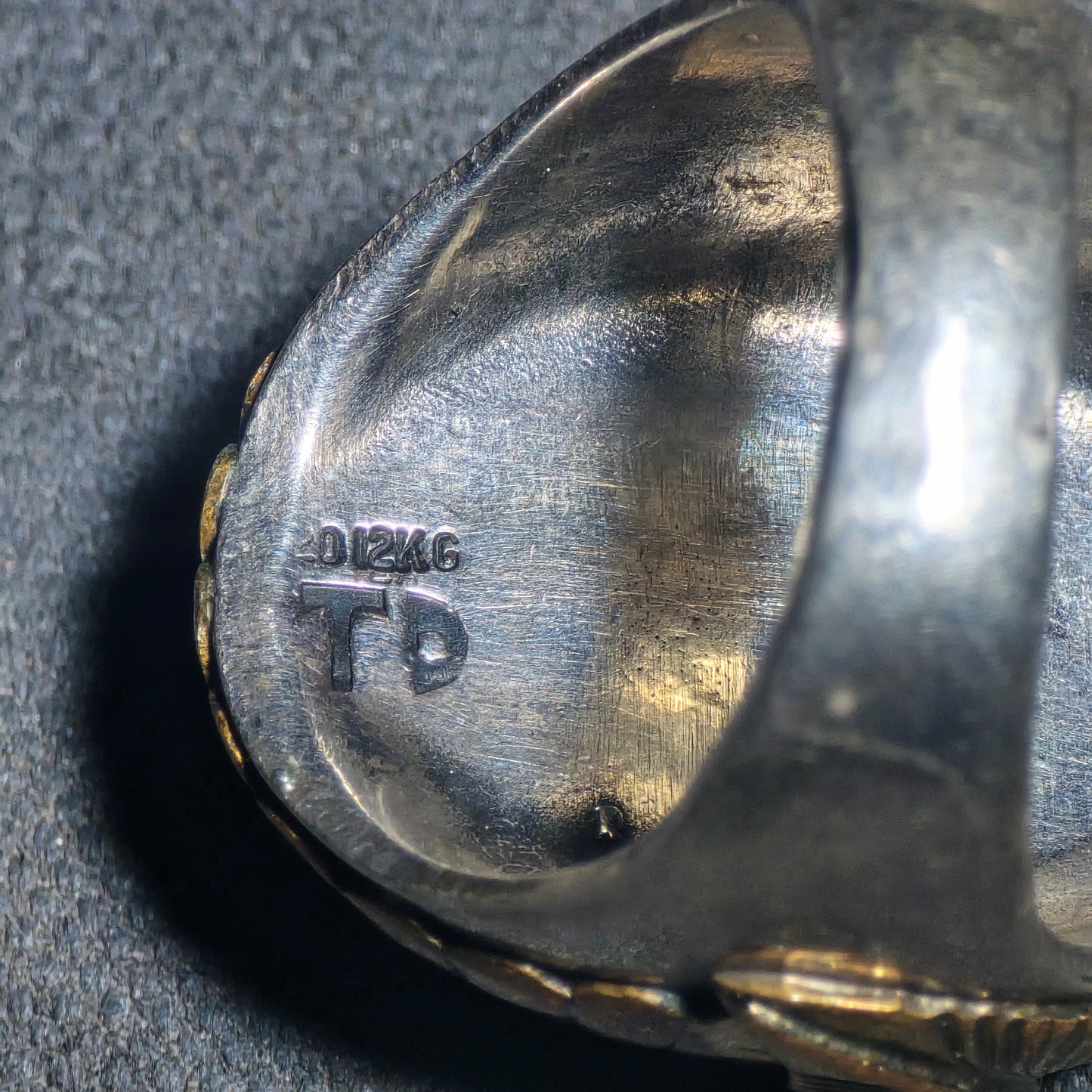 Vintage Sterling Silver and 12K Gold-Filled Eagle Men's Biker Ring with Spread Wings and Sunburst Dome, Marked "TD"