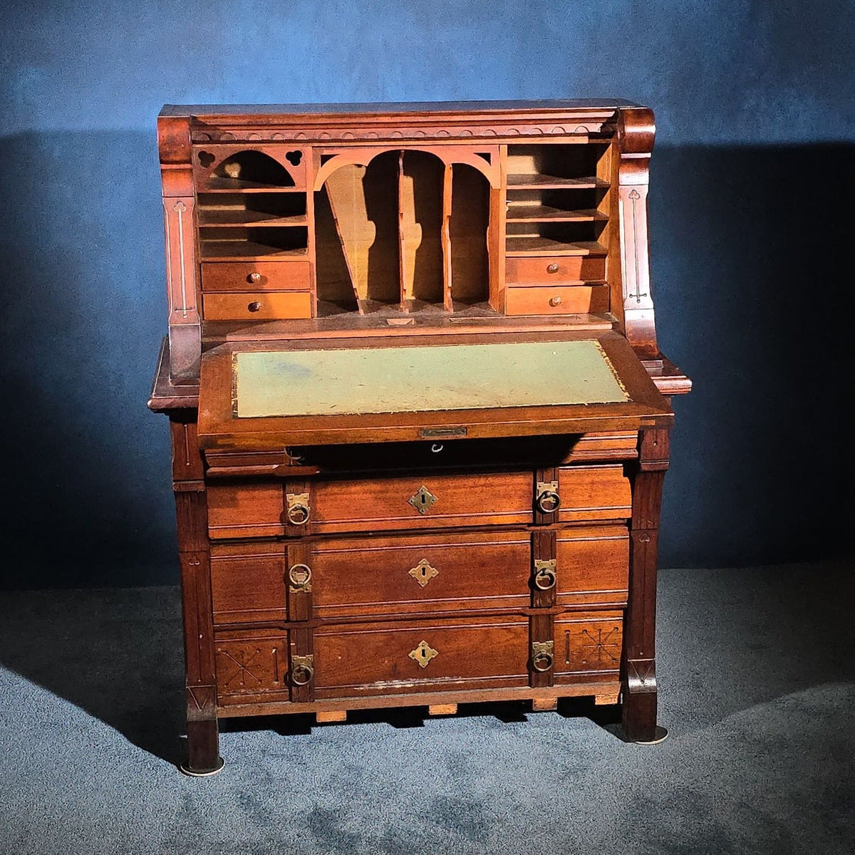 Antique Eastlake Drop-Front Desk with Brass Hardware