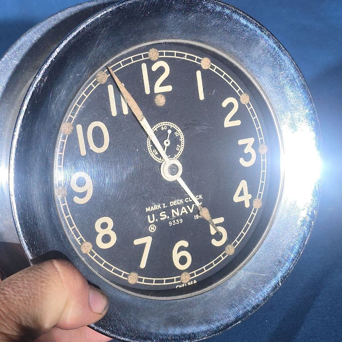 Vintage 1941 Chelsea Mark I U.S. Navy Deck Clock, Serial No. 9339, Missing Back Plate