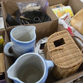 Lot 130 - Box Lot with Pictures and Fishing Basket