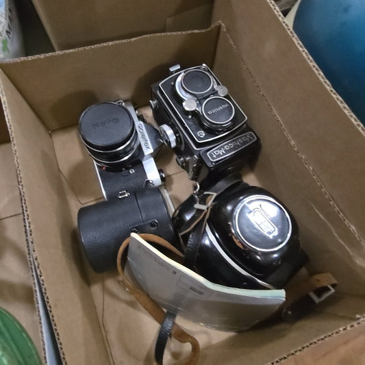 box lot of vintage cameras