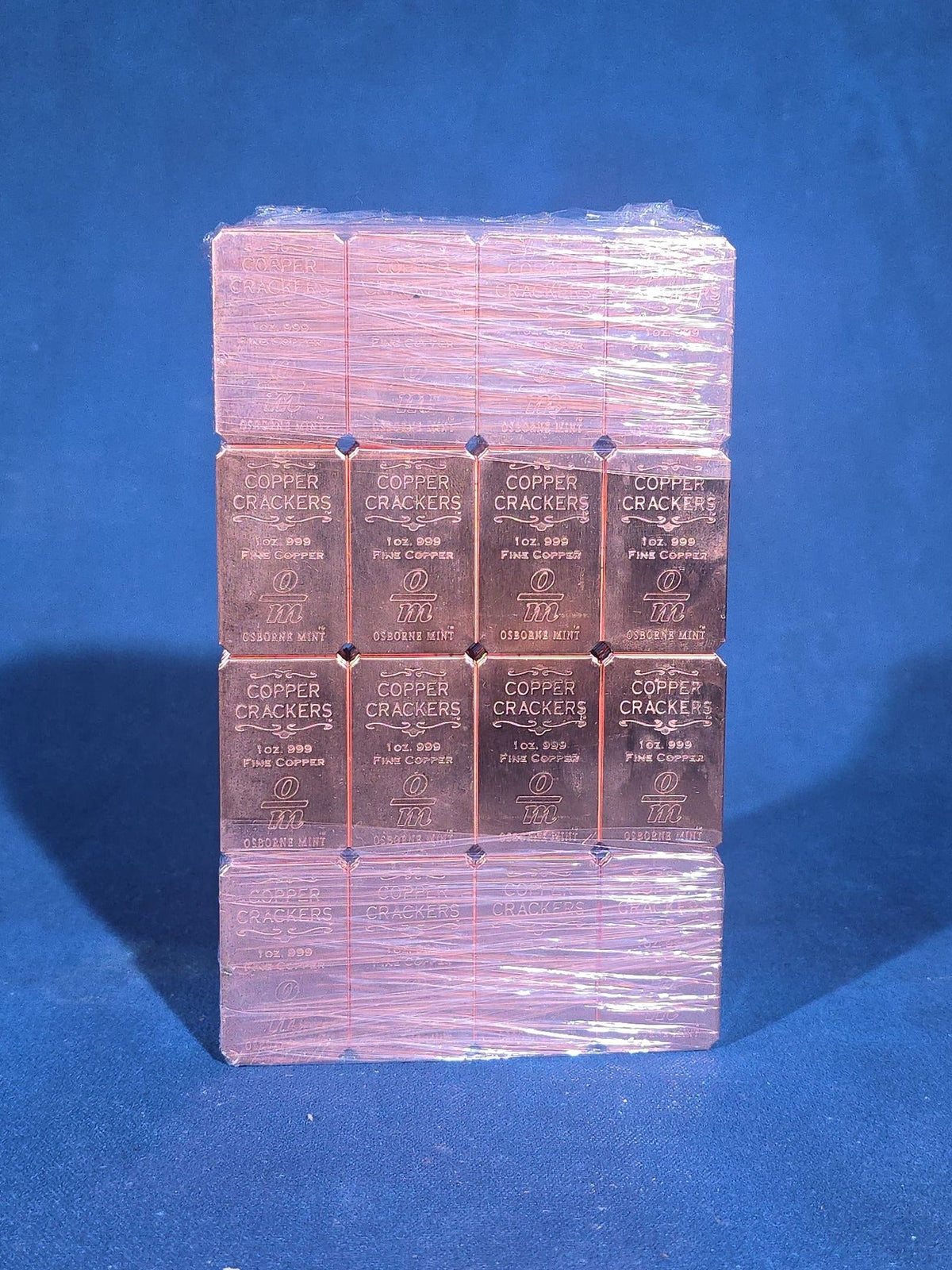 Grouping of 10 Sheets of "Copper Crackers" 1 Oz. .999 Fine Copper Bars, Manufactured by Osborne Mint, 160 Oz. Total