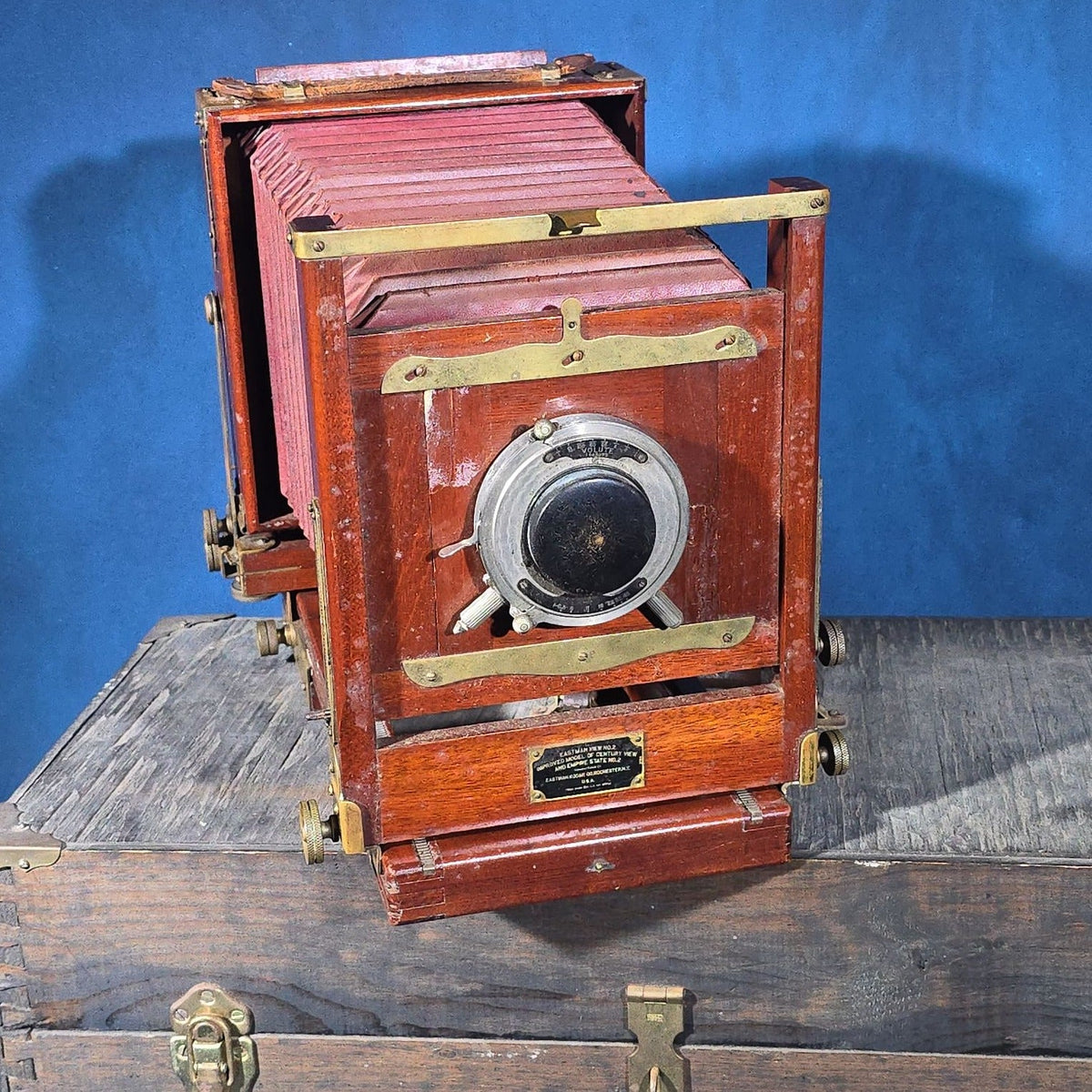 Antique Eastman View No. 2 Large Format Folding Camera with Bausch & Lomb Volute Shutter, Manufactured by Eastman Kodak Co., Rochester, New York