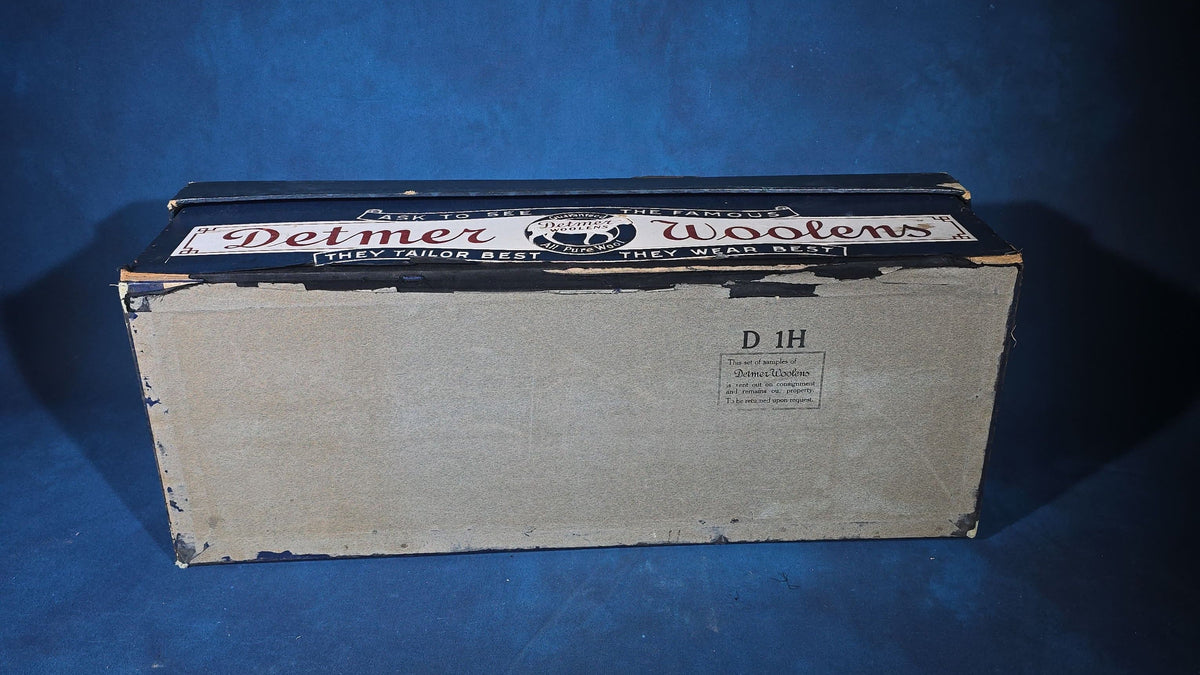 Vintage Detmer Woolens Advertising Store Display Sample Box with Beach Scene Lithograph, Model D 1H